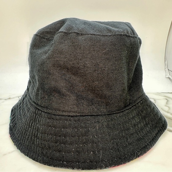 Hawaiian Bucket Hat Tropical Reversible Solid Black Cotton Blend Unisex Packable - Picture 2 of 8